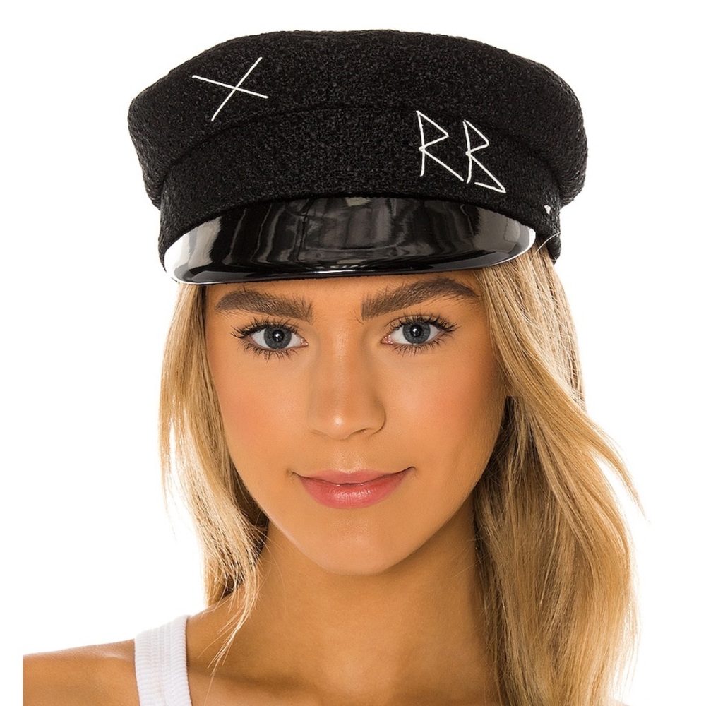 Ruslan Baginskiy Monogram Embroidered Baker Boy Cap in Black